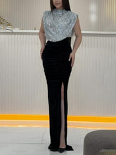 Sequin Panel Sleeveless Party Slit Dress